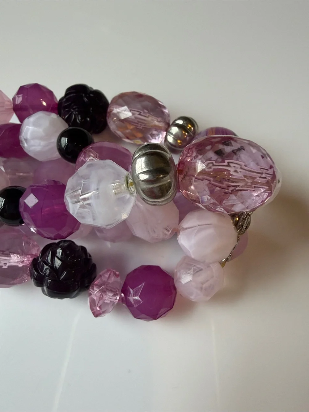Handcrafted Pink & Purple Beaded Stretch Bracelet Stack